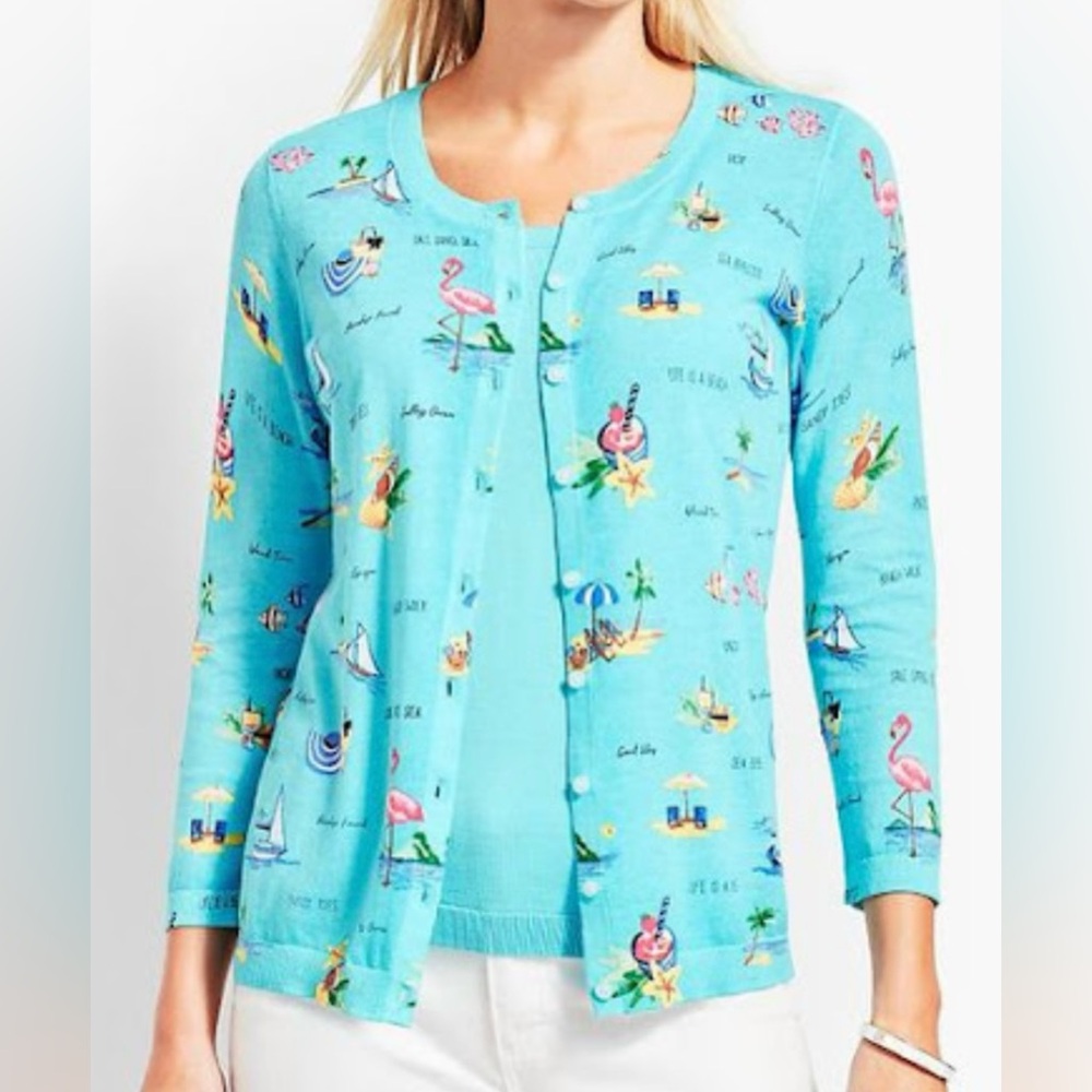 Talbots Lightweight Blue Beach Pattern Cardigan S… - image 2